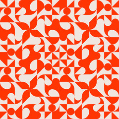 Orange abstract and kaleidoscopic pattern. Seamless geometric and decorative shapes ornament. Vector avant garde wallpaper in orange and white colors.