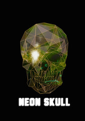 Blacklight cool Neon 3D glowing Skull - skull skeleton illustration on black background