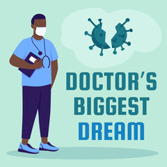 Health care worker social media post mockup. Doctor biggest dream phrase. Web banner design template. Health care booster, content layout with inscription. Poster, print ads and flat illustration