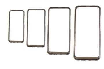 Collection of isolated smartphone, blank white screen for mockup.