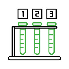 Beakers and sample for scientist icon