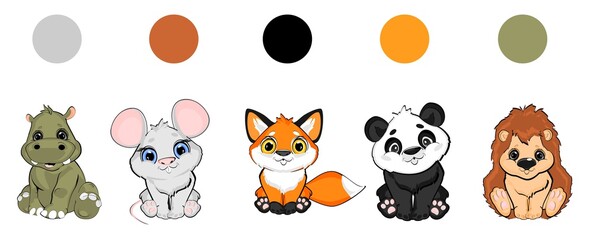 set of animals and colors
