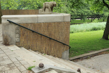 Amsterdam Erasmuspark Entrance with Stairs and Tiger Sculpture, Baarsjes District