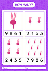 How many counting game with turnip. worksheet for preschool kids, kids activity sheet, printable worksheet