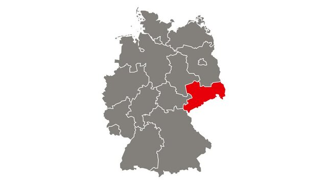 Saxony federal state blinking red highlighted in map of Germany
