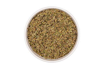 rosemary in a bowl on white background isolated