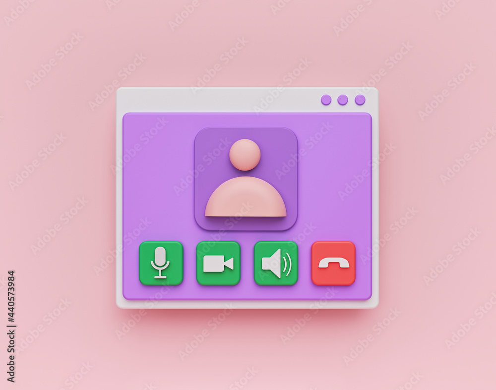 Wall mural cartoon style online video call interface window. minimal icon. 3d rendering