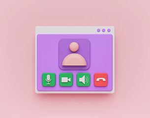 cartoon style Online video call interface window. minimal icon. 3d rendering
