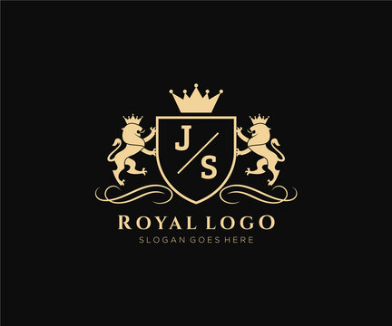 Initial JS Letter Lion Royal Luxury Heraldic,Crest Logo template in vector art for Restaurant, Royalty, Boutique, Cafe, Hotel, Heraldic, Jewelry, Fashion and other vector illustration.