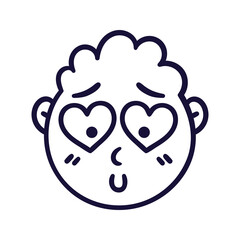 Round abstract face with falling in love emotions. Embarrassed emoji avatar. Portrait of a confused man. Cartoon style. Flat design vector illustration.