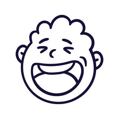 Round abstract face with happy emotion. Happy smiling emoji avatar. Portrait of a jubilant man. Cartoon style. Flat design vector illustration.