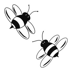 Bee icons. Honey producers. Insect theme. White background. Element. Symbol. Contour graphic sketch. Idea for decors, logo, covers, holidays, gifts, art, patterns. Isolated vector.
