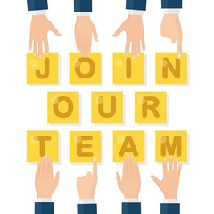 Join our team. Recruitment, hiring for interview. Search human resources. Vector illustration
