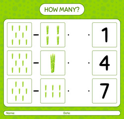 How many counting game with asparagus. worksheet for preschool kids, kids activity sheet, printable worksheet