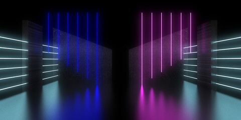 3D abstract background with neon lights.  .space construction . .3d illustration