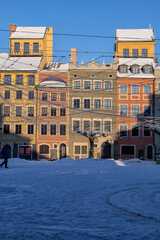 Fototapeta na wymiar Winter Morning In Old Town Of Warsaw In Poland
