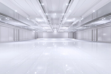 Empty convention hall center with stage.The backdrop for exhibition stands,booth elements. Meeting room for the conference.Big Arena for entertainment,concert,event. ballroom.3d render.