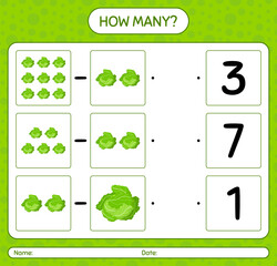 How many counting game with cabbage. worksheet for preschool kids, kids activity sheet, printable worksheet