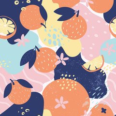 Doodle orange and abstract elements. Vector seamless pattern. Hand drawn illustrations.