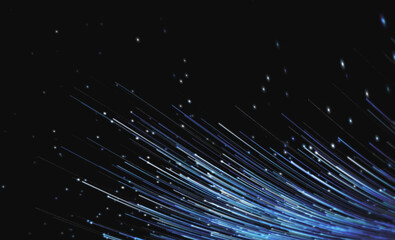 Abstract background with lines for fiber optic network. Magic flickering dots or glowing flying lines