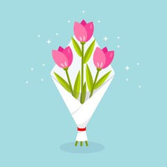 Beautiful bouquet. Bunch of flower for gift. Cartoon design for greeting card. Vector illustration