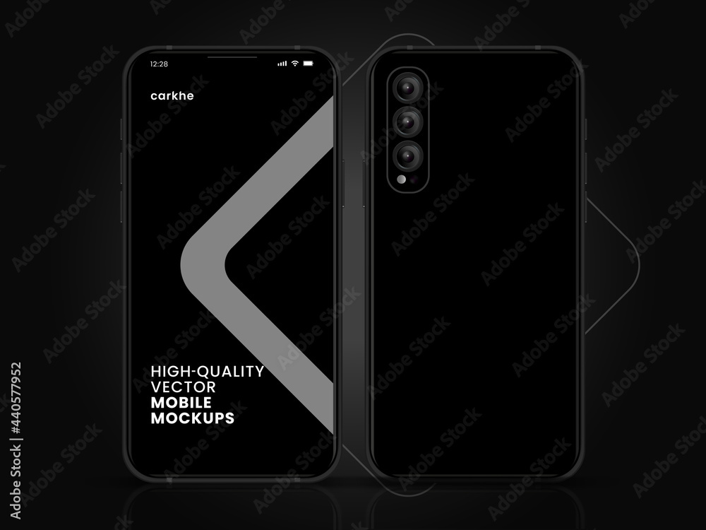 Leinwandbilder High quality vector mobile mockups. Realistic smartphone. Device UI UX mockup for presentation template. Cellphone frame with blank display isolated templates. 3D isometric illustration cell phone