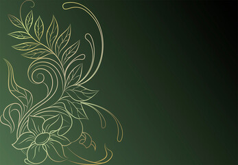 Abstract background for design. Green background with golden floral pattern.