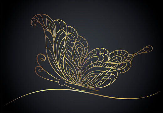 Abstract background for design. Dark background with gold butterfly pattern.
