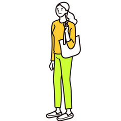バッグを持って立っている女性のベクターイラスト