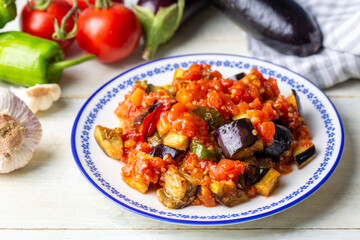 Traditional Turkish food; eggplant meze (Turkish name; saksuka)
