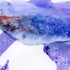 Watercolor illustration. Texture. Watercolor transparent stain. Blur, spray. Violet color.