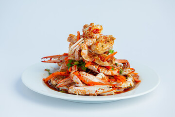 The blue crab salad is placed in a plate.