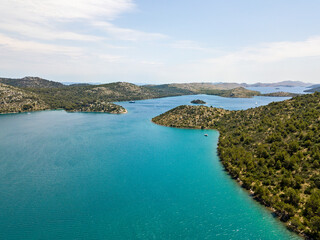 Obraz premium Aerial view of the island of Dugi Otok in front of the city of Zadar, Croatia