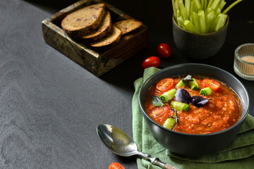gazpacho on a black background