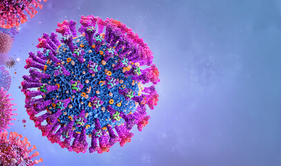Coronavirus covid-19 Delta variant. B.1.617.2 mutation virus cell 3D medical illustration background. Indian strain of corona virus 2019-ncov sars. Mutated coronavirus SARS-CoV-2 flu disease pandemic - obrazy, fototapety, plakaty