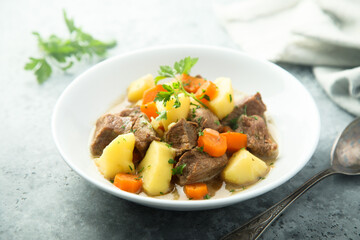 Traditional homemade meat stew with vegetables