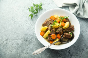 Traditional homemade meat stew with vegetables