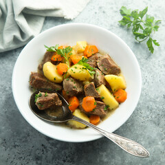 Traditional homemade meat stew with vegetables