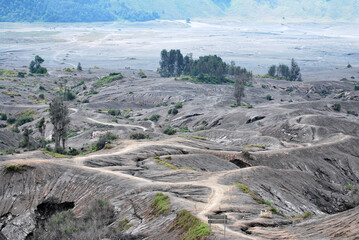 Volcanic soil on foot of the hill at Bromo mountain , Bromo tengger semeru national park , surabaya , Indonesia - Brown Grey abstract nature