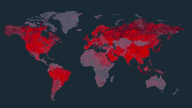 Corona virus map disease spreading animation. Technologies, morbidity signal, statistics. Distribution control