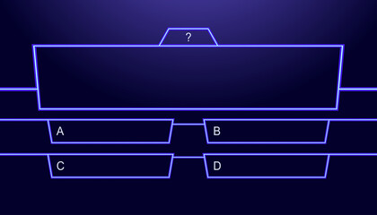 Question and answers vector template neon style for quiz game, exam, tv show, school, examination test. Illustration 10 eps