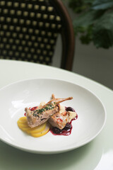 Roasted quail with berry sauce