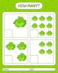 How many counting game with cabbage. worksheet for preschool kids, kids activity sheet, printable worksheet