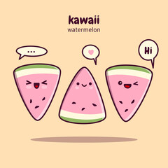 Kawaii watermelon slices. Cute kawaii food characters.