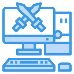 Obraz premium Computer Game blue outline icon