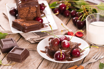 Chocolate pound cake with cherries.