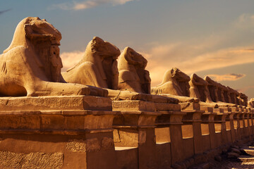 Fragment of the alley of the Sphinxes in the Karnak Temple, Luxor, Egypt.