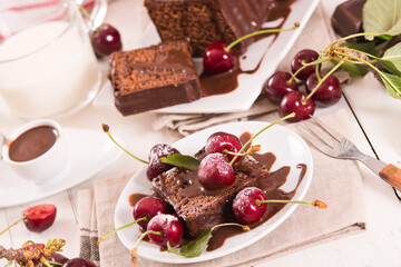 Chocolate pound cake with cherries.