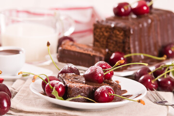 Chocolate pound cake with cherries. - 440587340