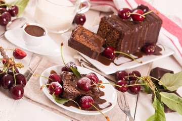 Chocolate pound cake with cherries.